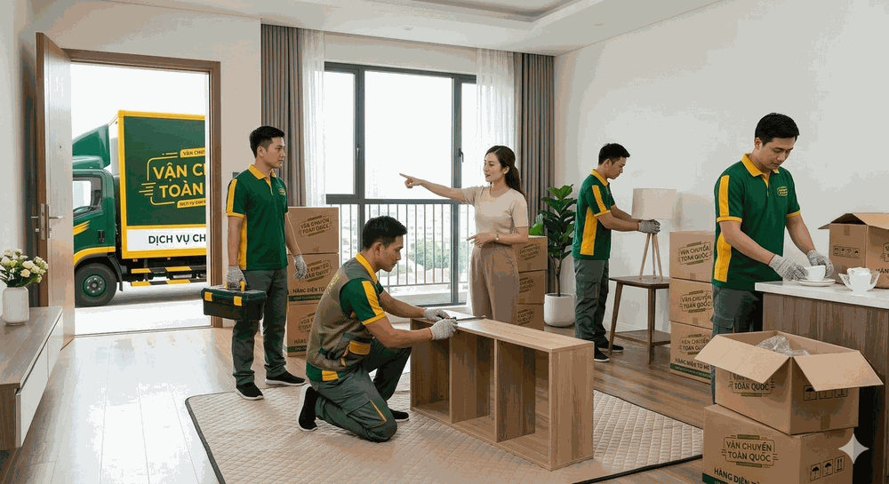 Sắp xếp đồ đạc gọn gàng tại nhà mới sau khi chuyển dọn